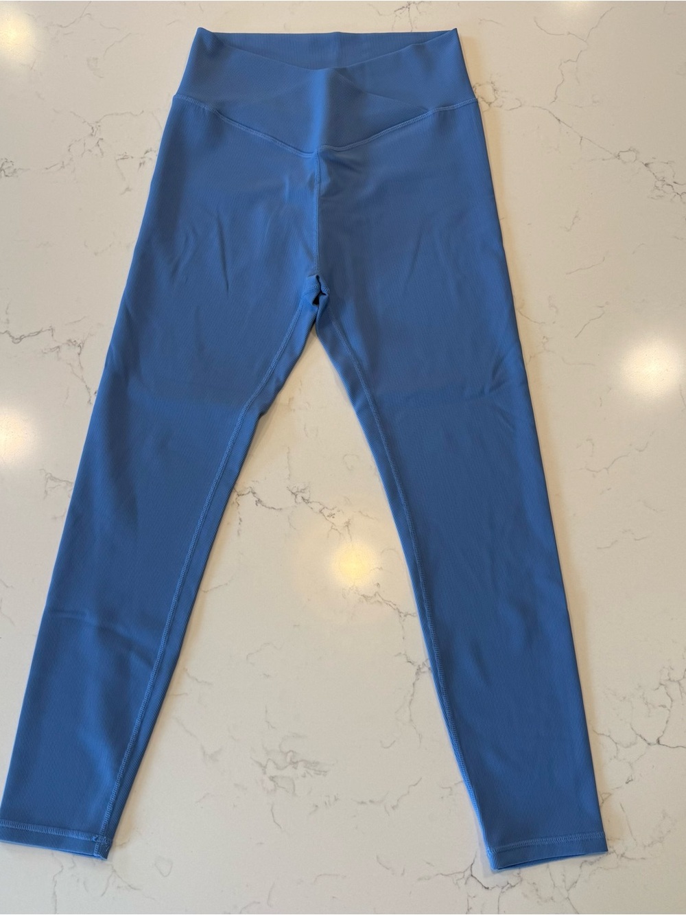 WILO Women's Blue Ribbed High Rise Pull-On Yoga Leggings Size L 23" Inseam EUC!